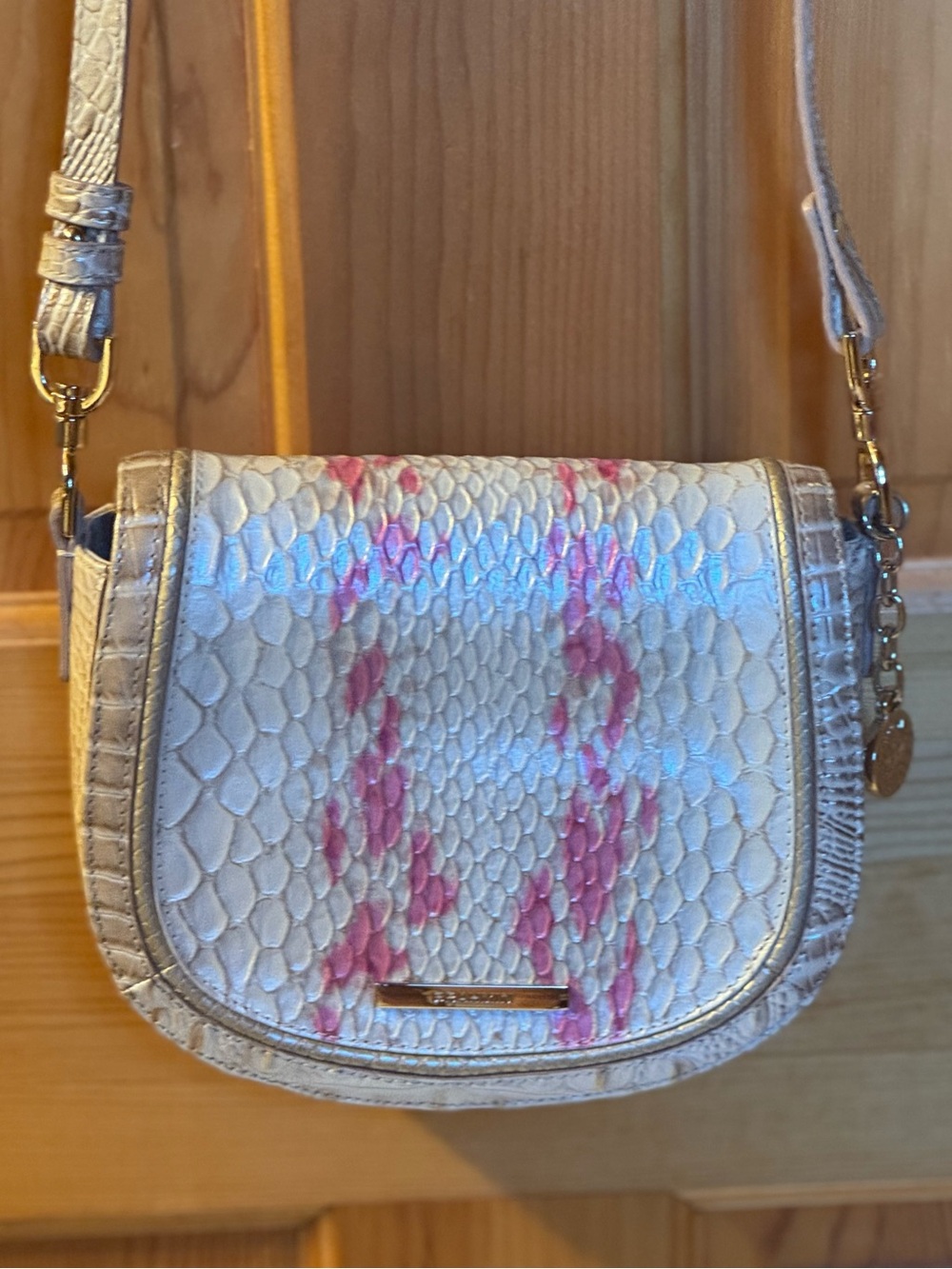 Brahmin Briar Apricot Rose Valentia - Cream Crossbody with Pink Snake-Print